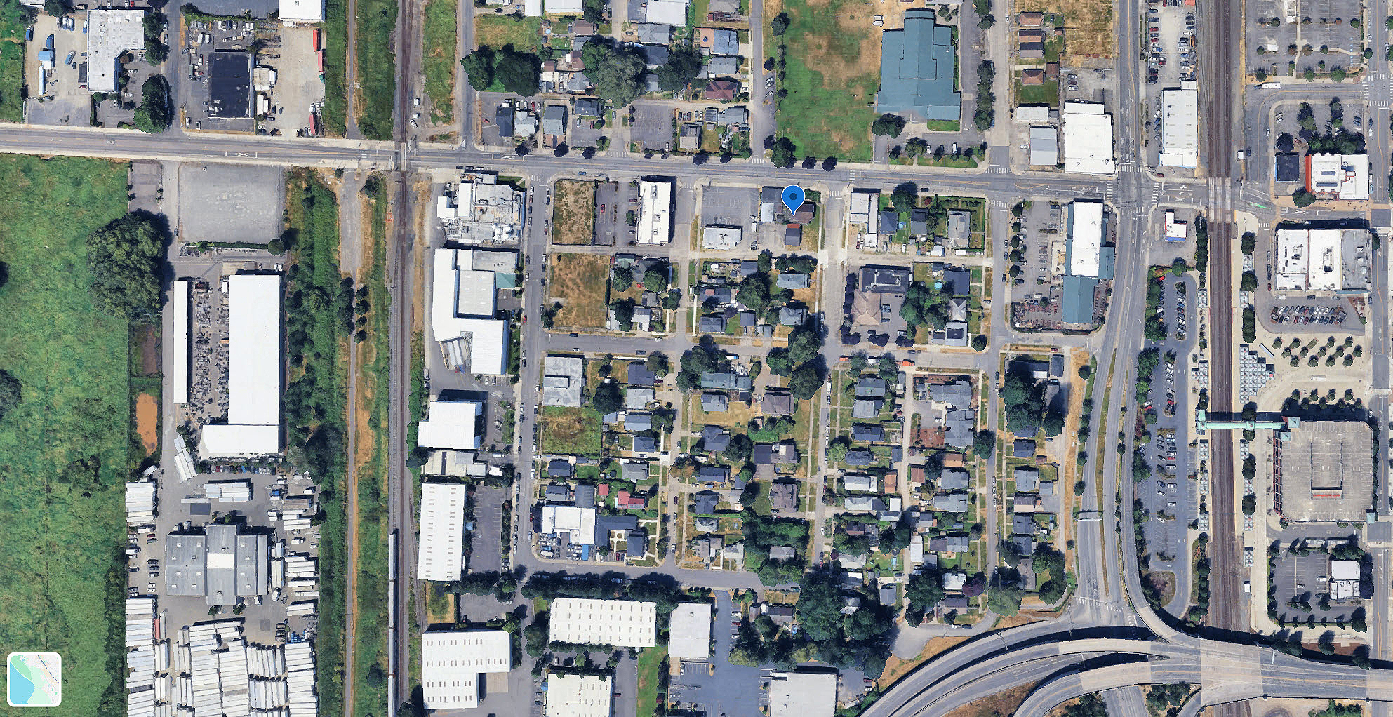 Aerial view of 504 W Main Street Auburn WA and SR-167 corridor